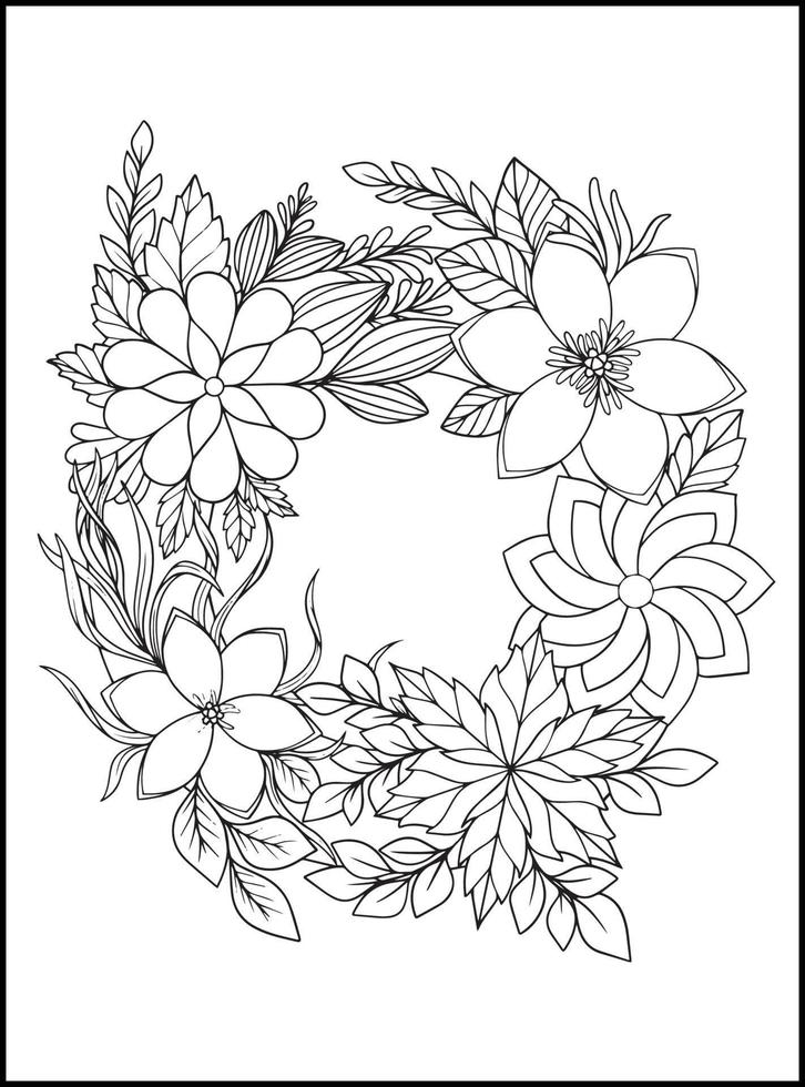 Flowers Adult Coloring Book Pages vector