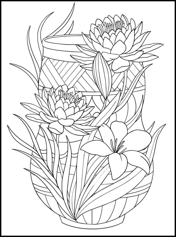 Flowers Adult Coloring Book Pages vector