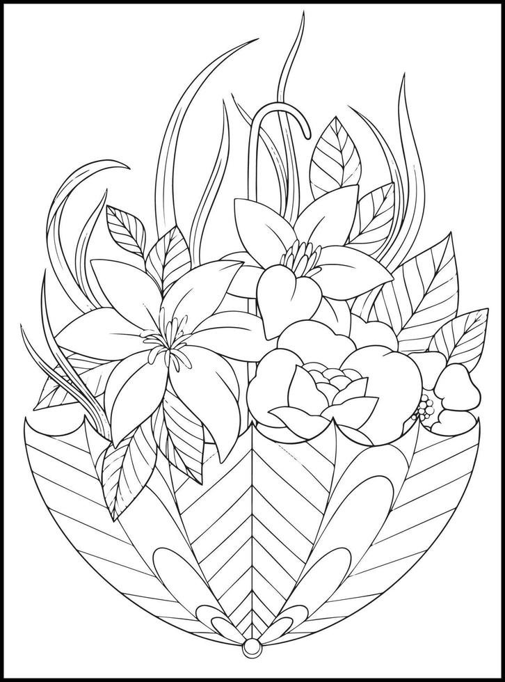 Flowers Adult Coloring Book Pages vector