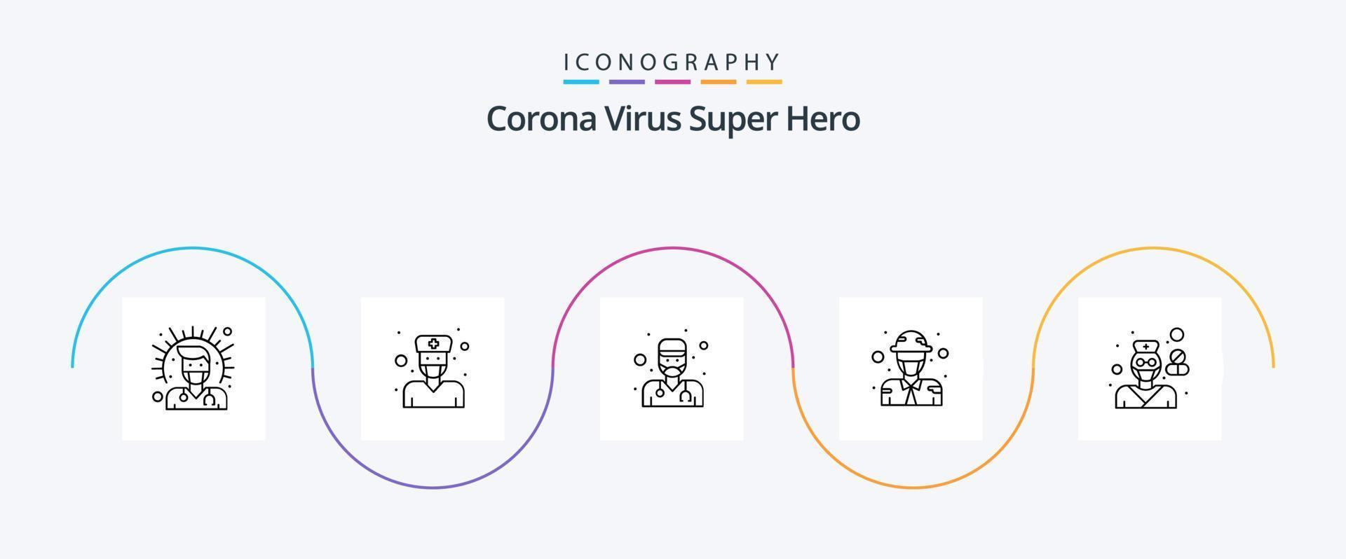 corona virus super hero line 5 paquete de iconos que incluye macho. militar. médico codicioso. militar. ejército vector