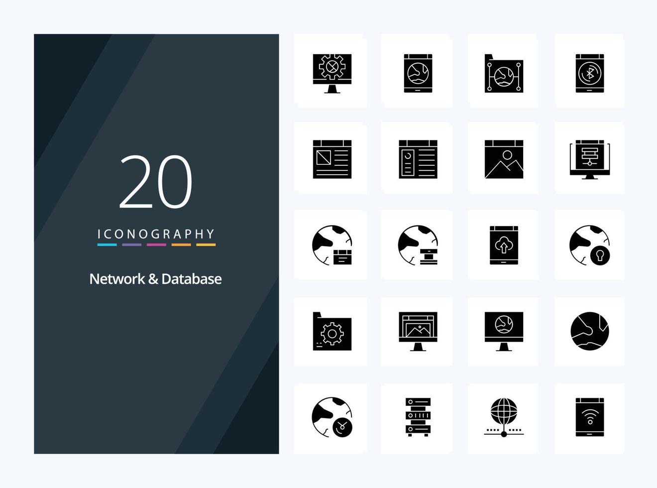 20 Network And Database Solid Glyph icon for presentation vector