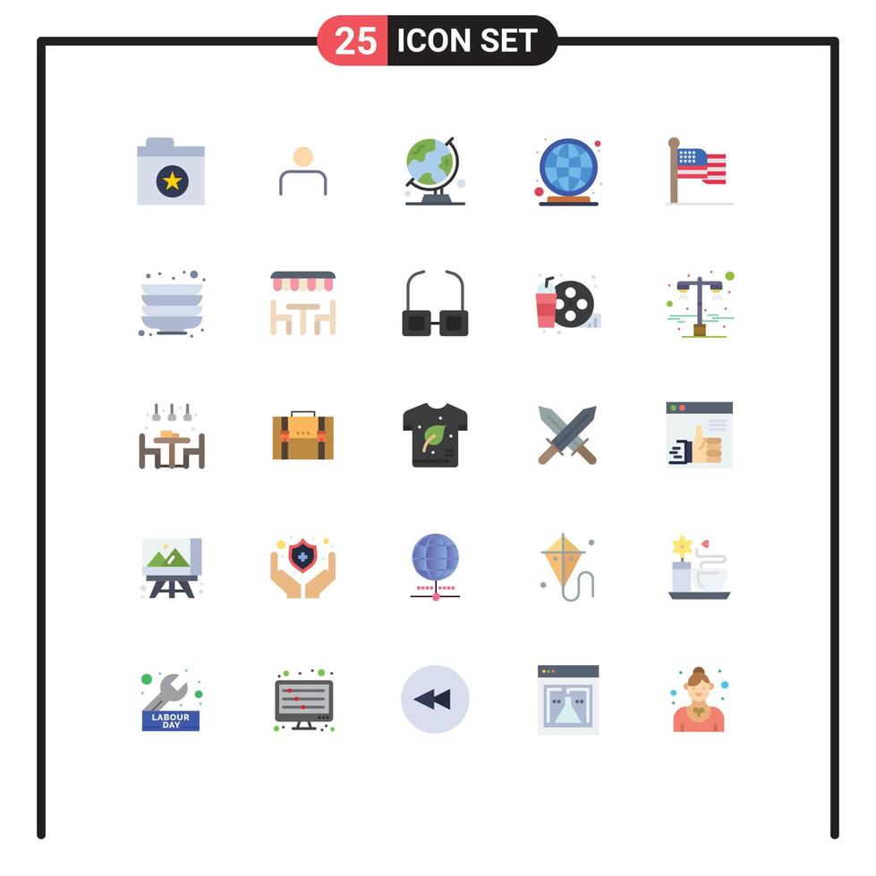 Editable Vector Line Pack of 25 Simple Flat Colors of american worldwide globe globe table globe Editable Vector Design Elements