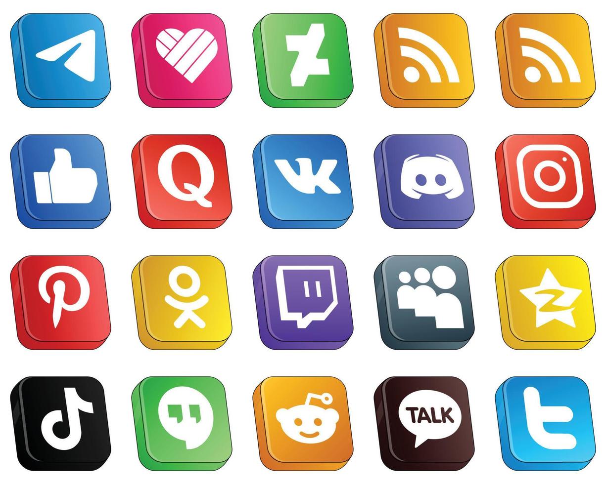 20 Isometric 3D Icons of Major Social Media Platforms such as meta. facebook. text and discord icons. Creative and high-resolution vector