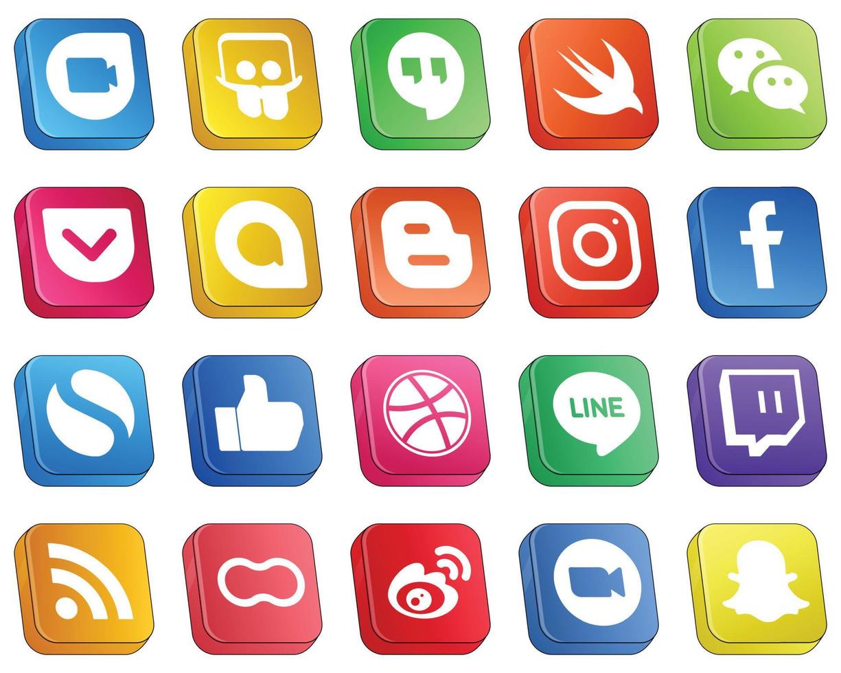 20 Elegant Isometric 3D Social Media Icons such as like. blogger. fb and icons. Professional and clean vector