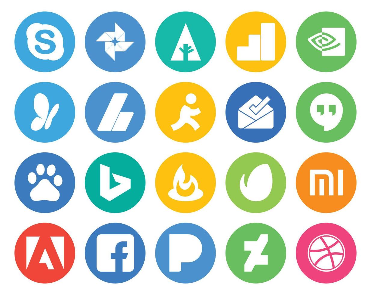 paquete de 20 íconos de redes sociales que incluye anuncios de adobe envato feedburner baidu vector