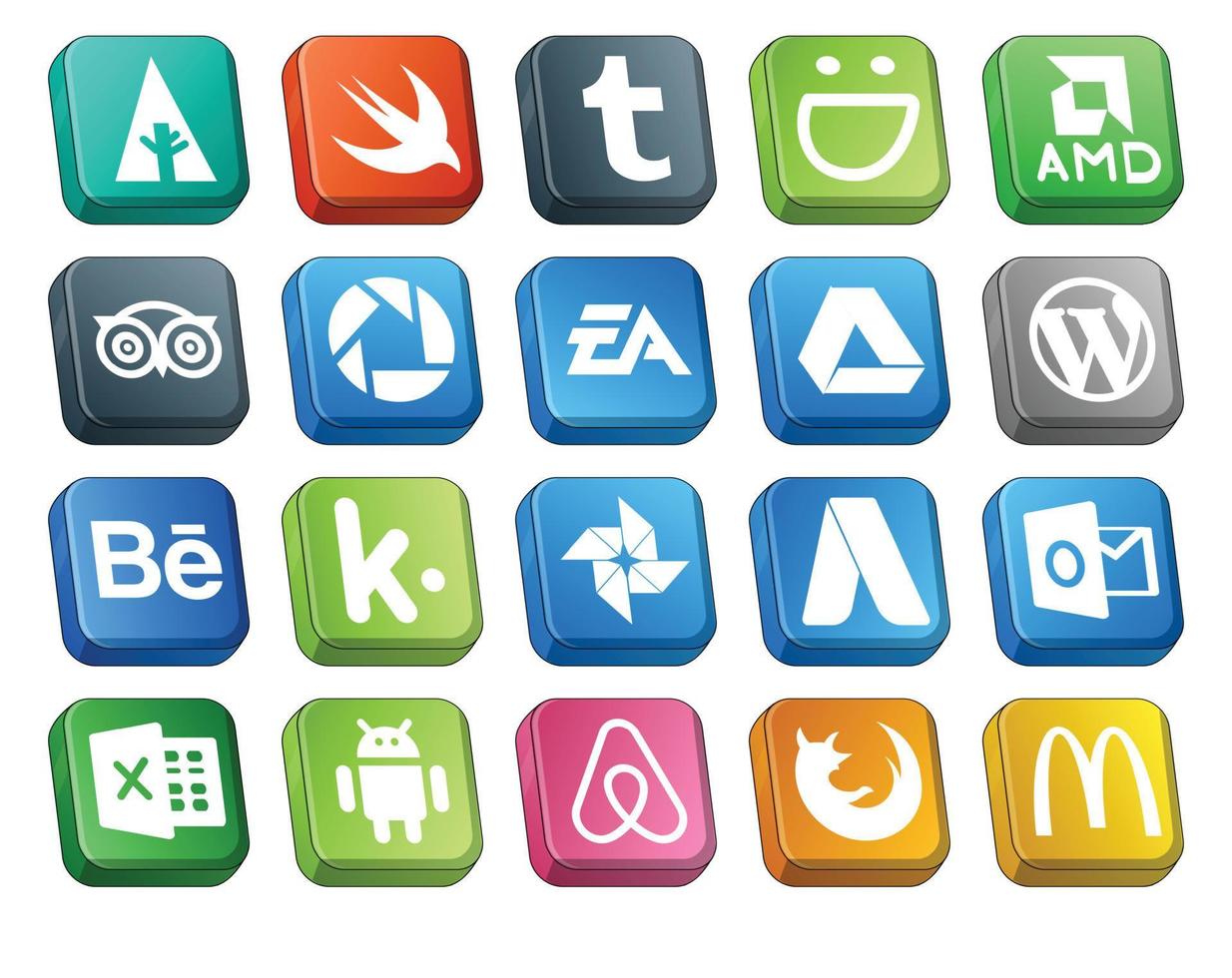 paquete de 20 íconos de redes sociales que incluye adwords kik electronics arts behance wordpress vector