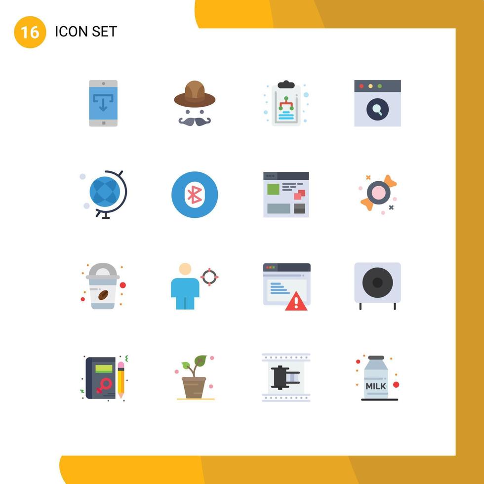 conjunto de pictogramas de 16 colores planos simples de bluetooth geografía gráfico educación mac paquete editable de elementos de diseño de vectores creativos