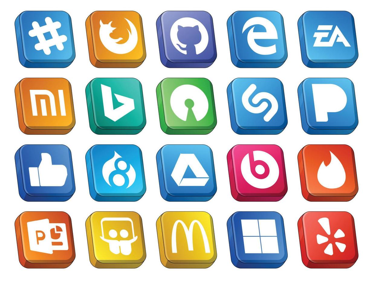 Paquete de 20 íconos de redes sociales que incluye beats pill drupal sports como shazam vector
