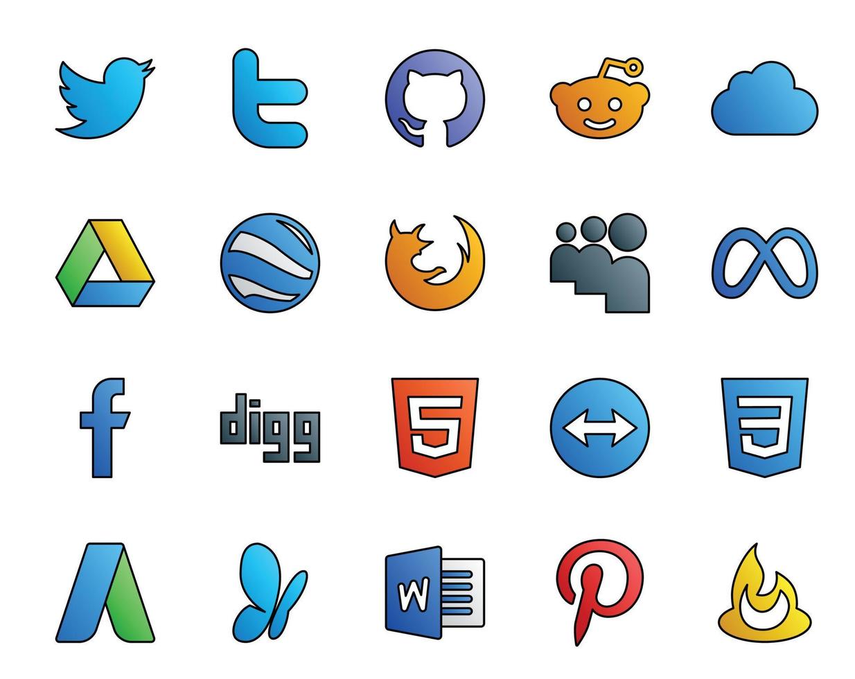 20 Social Media Icon Pack Including adwords teamviewer browser html facebook vector