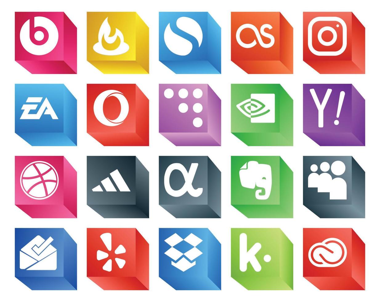 Paquete de 20 íconos de redes sociales que incluye la aplicación myspace net opera adidas search vector