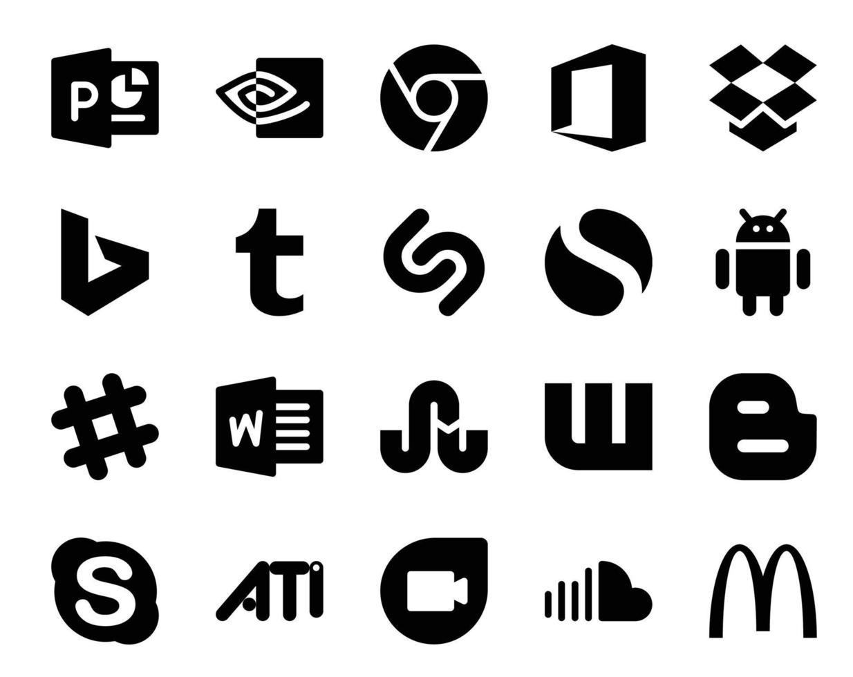 Paquete de 20 íconos de redes sociales que incluye chat blogger simple wattpad word vector