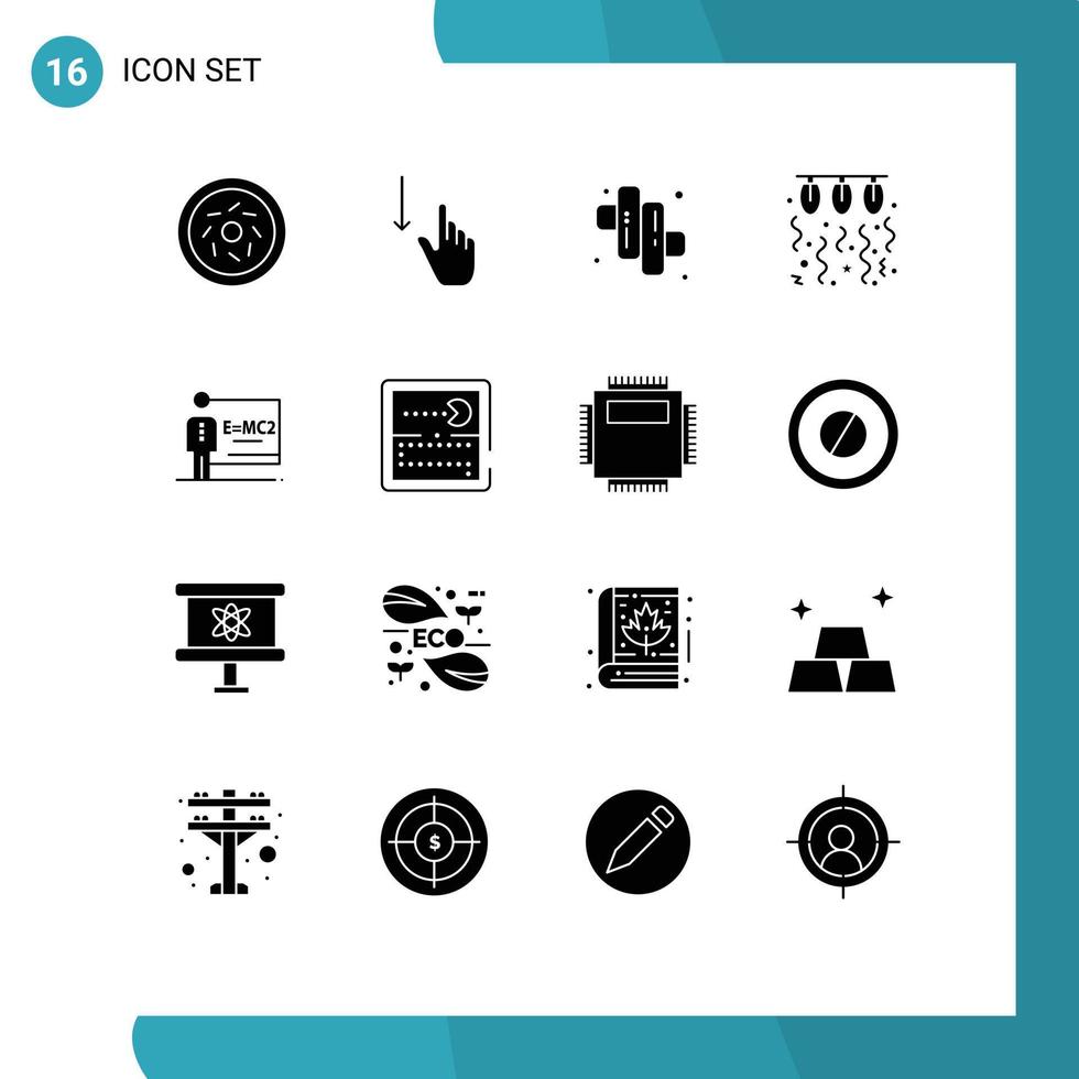 paquete de 16 signos y símbolos de glifos sólidos modernos para medios de impresión web como elementos de diseño de vectores editables de lámpara de amor de camping de cadena de clase