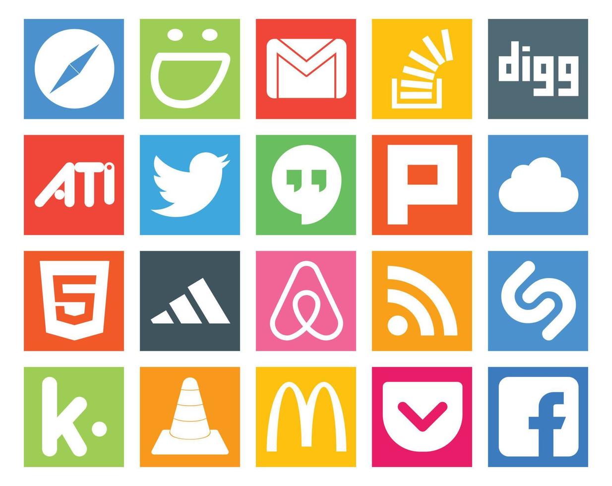 20 Social Media Icon Pack Including html plurk stock hangouts twitter vector