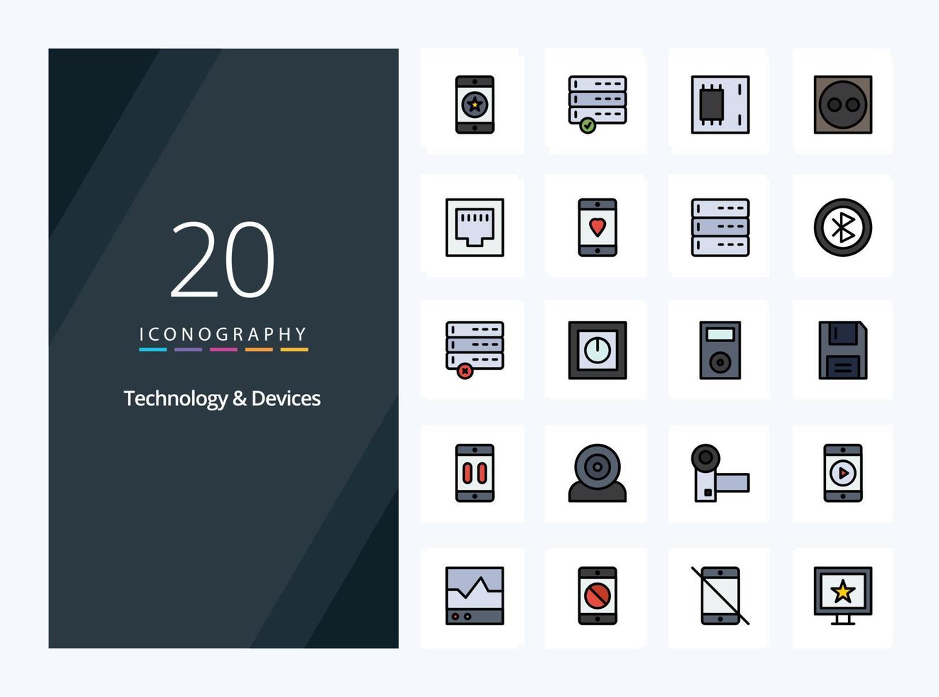 Icono lleno de línea de 20 dispositivos para presentación vector