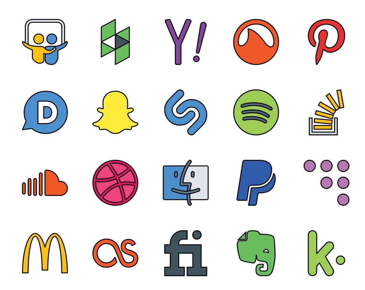 20 Social Media Icon Pack Including dribbble sound shazam soundcloud stock vector