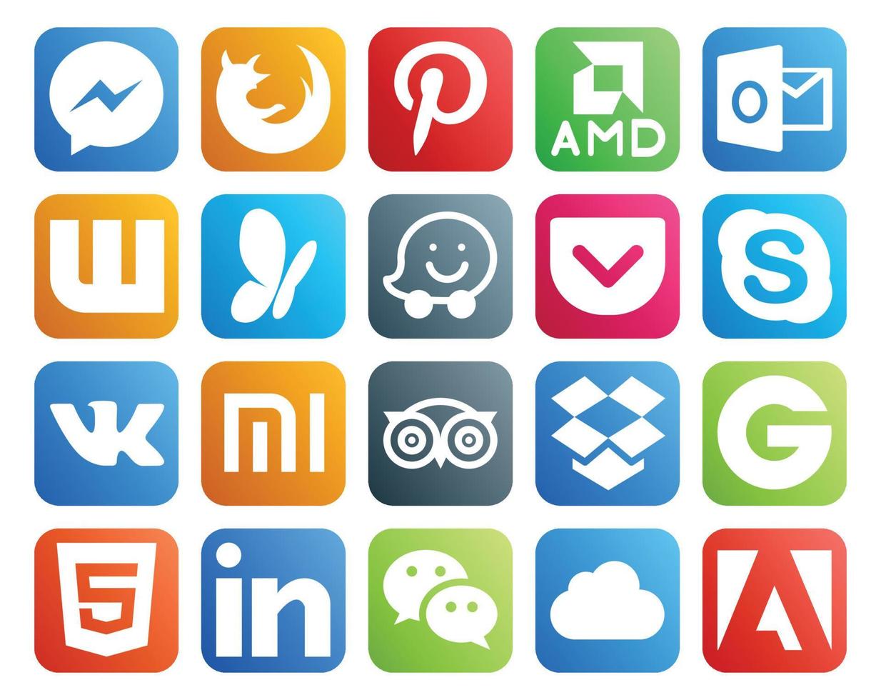 20 Social Media Icon Pack Including groupon travel waze tripadvisor vk vector