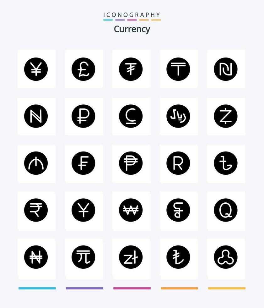 Creative Currency 25 Glyph Solid Black icon pack  Such As . kazakhstan.. currency. vector
