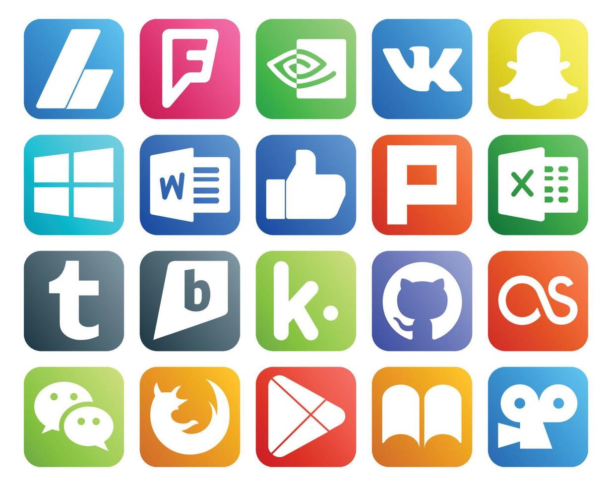 20 Social Media Icon Pack Including messenger lastfm like github brightkite vector