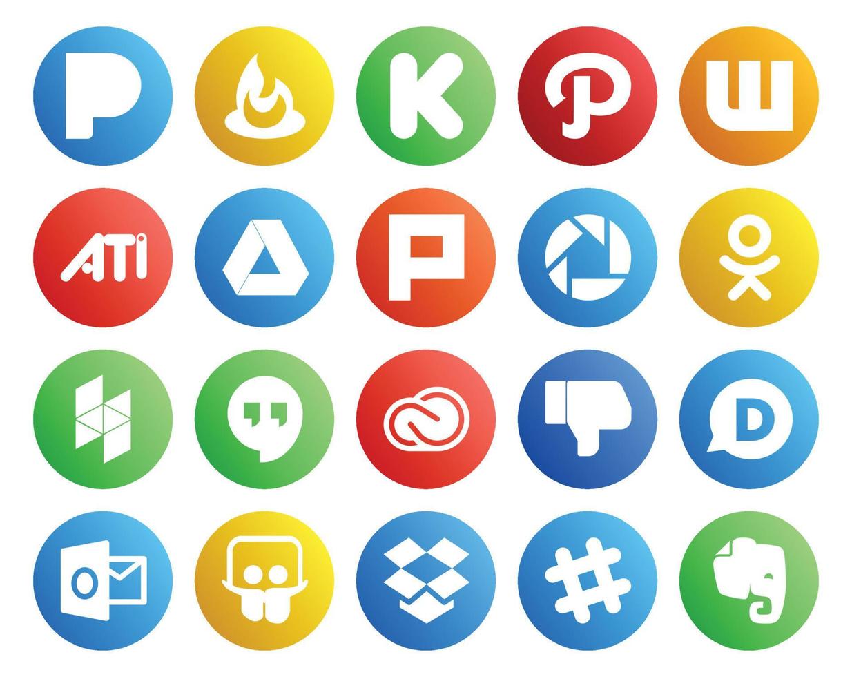 20 Social Media Icon Pack Including outlook dislike picasa adobe creative cloud vector