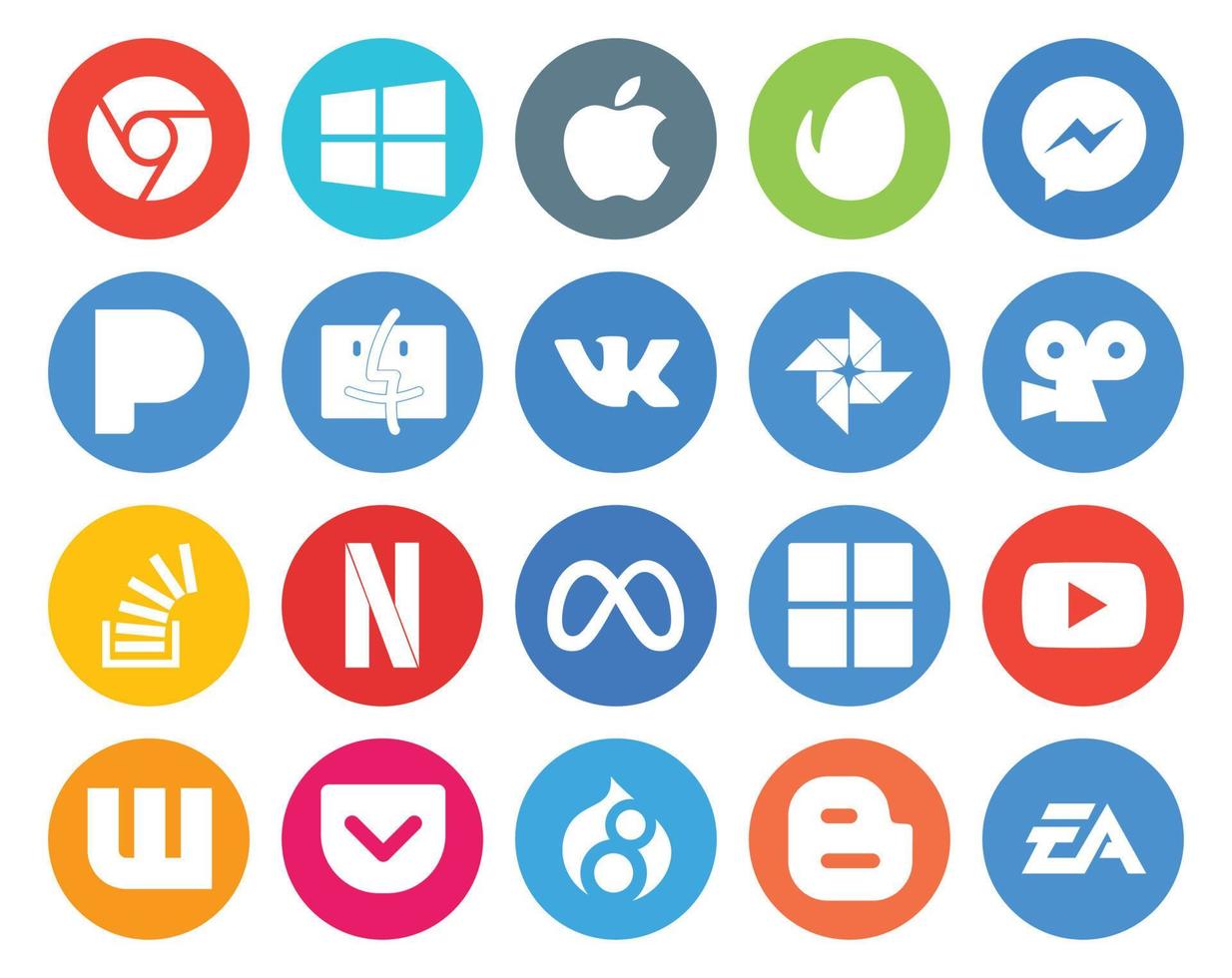 paquete de 20 íconos de redes sociales que incluye microsoft meta photo netflix stock vector