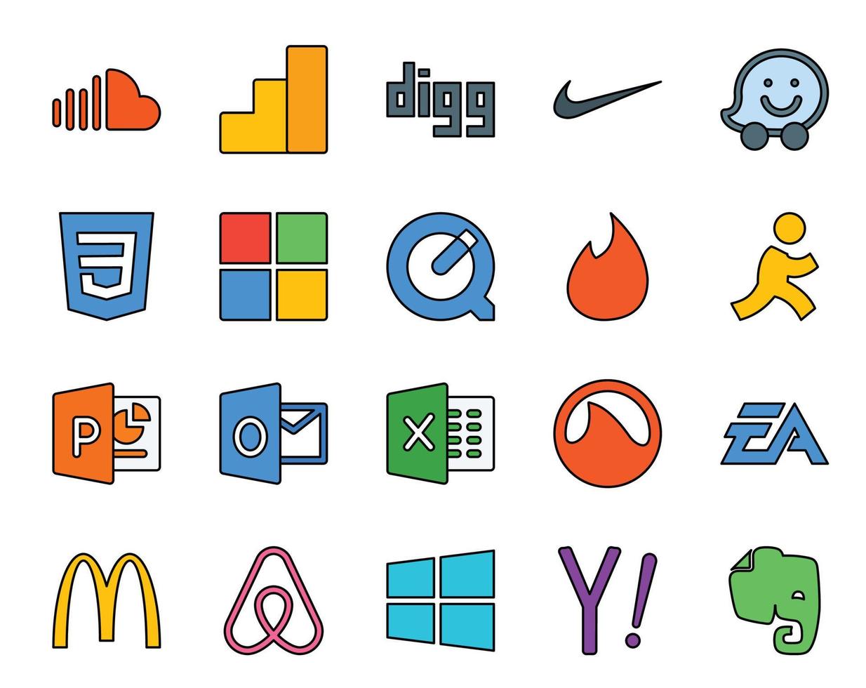 20 Social Media Icon Pack Including ea grooveshark microsoft excel powerpoint vector
