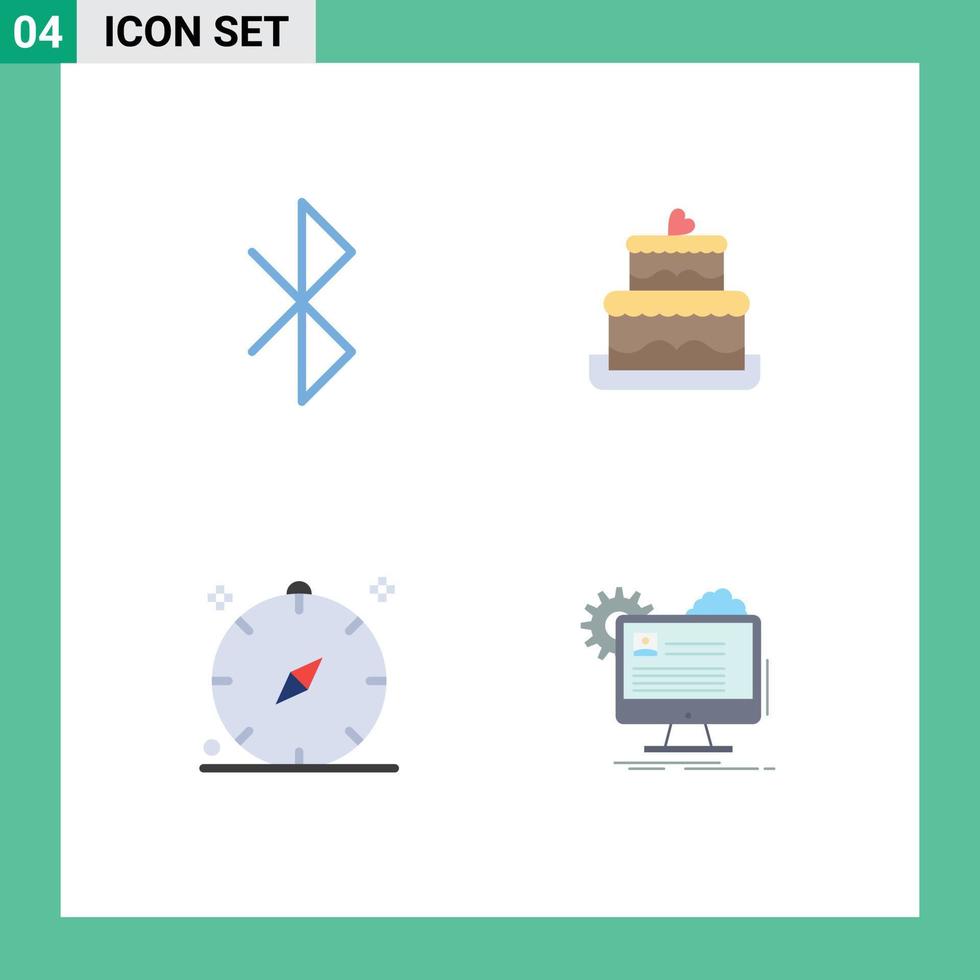 Set of 4 Commercial Flat Icons pack for bluetooth navigation cake compass account Editable Vector Design Elements