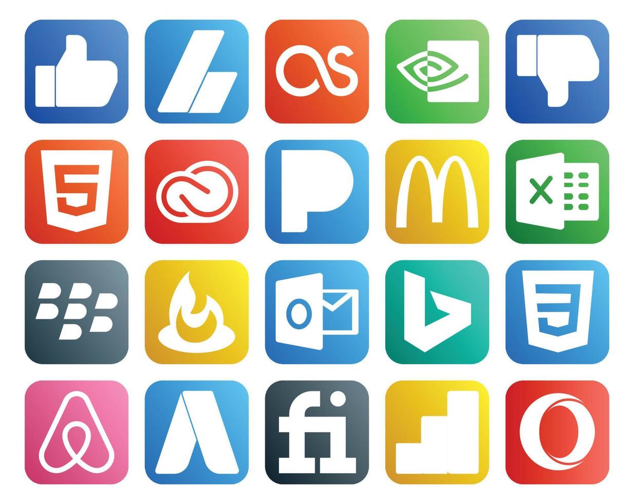 20 Social Media Icon Pack Including css outlook cc feedburner excel vector