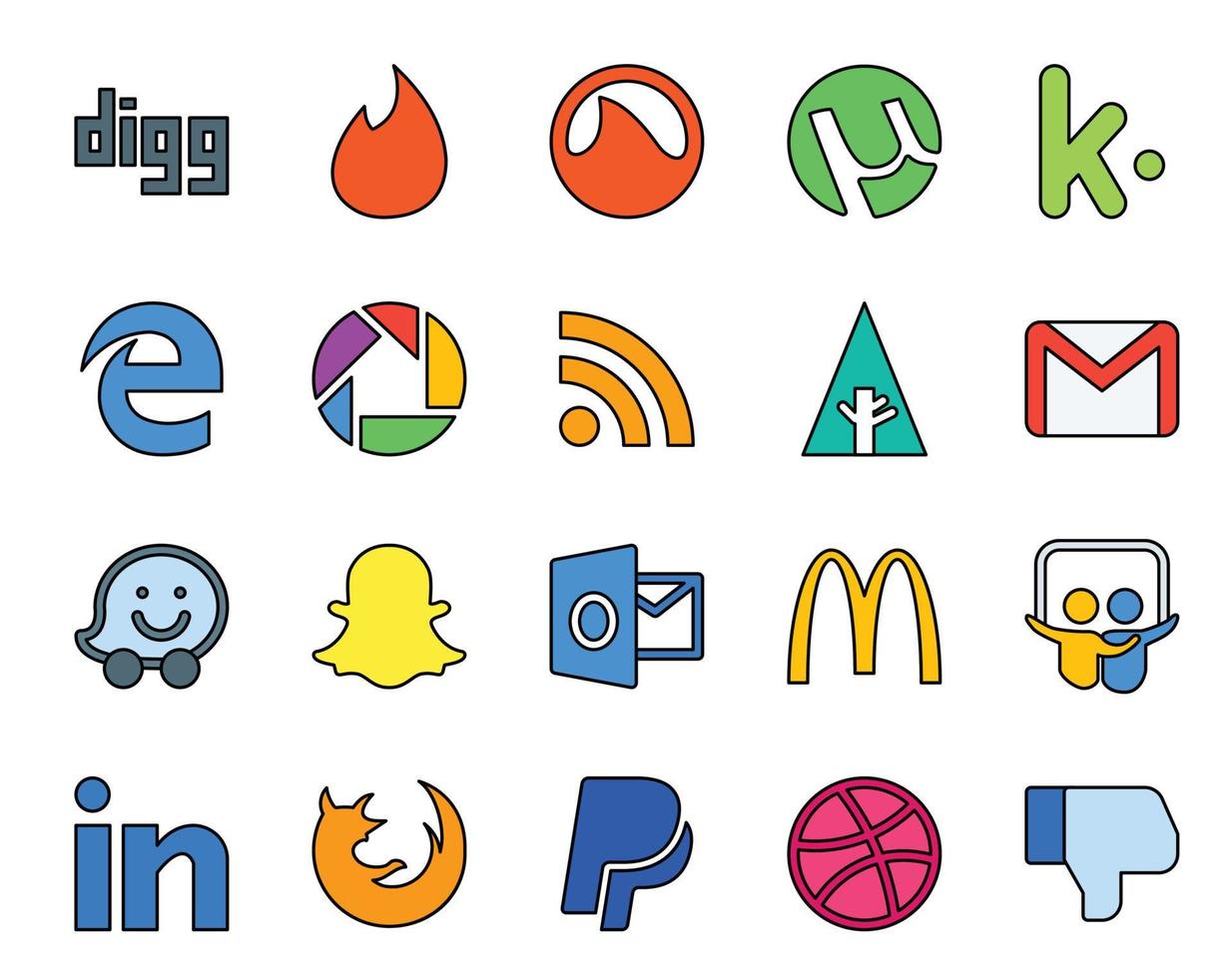 20 Social Media Icon Pack Including linkedin mcdonalds forrst outlook waze vector