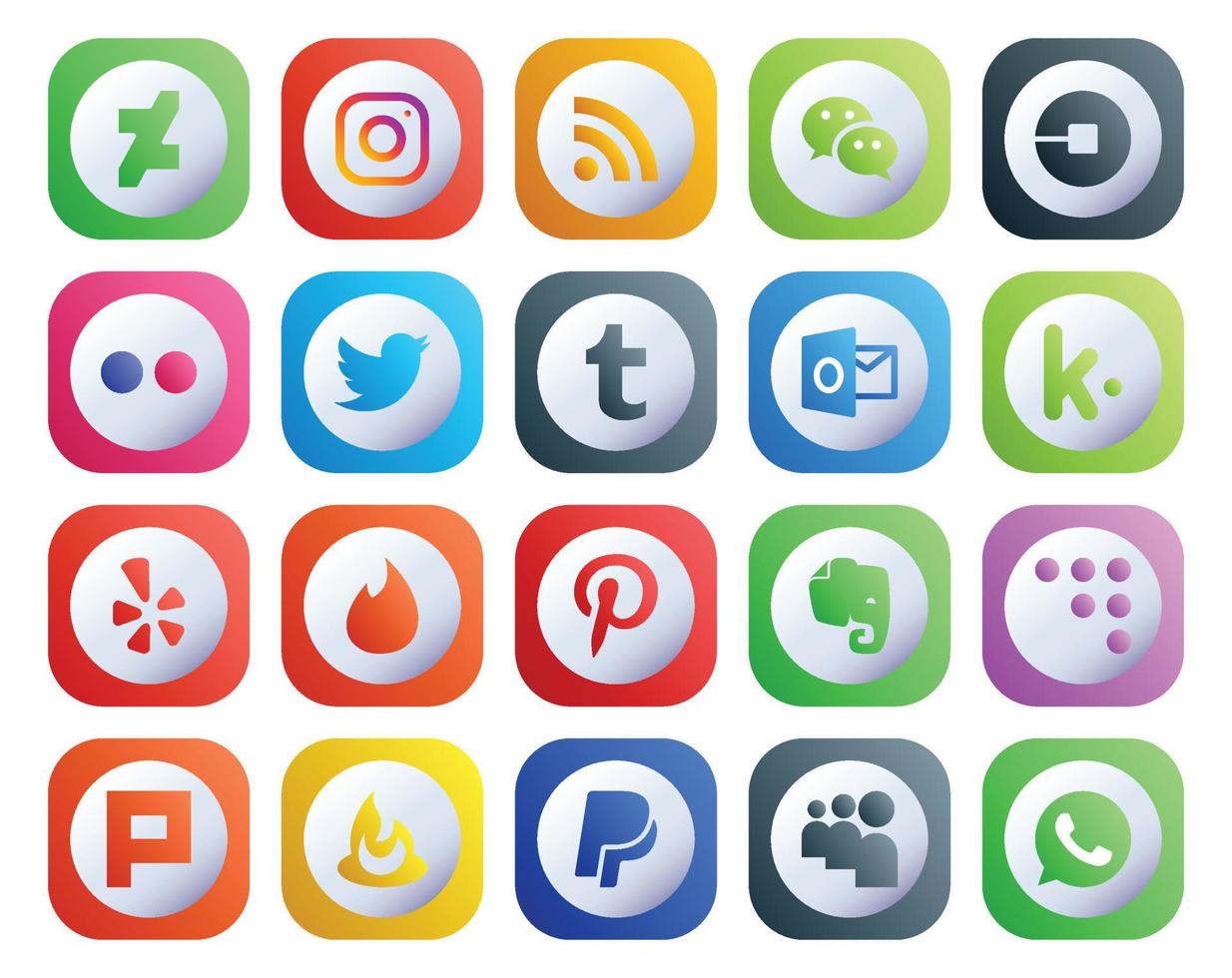 20 Social Media Icon Pack Including evernote tinder flickr yelp outlook vector