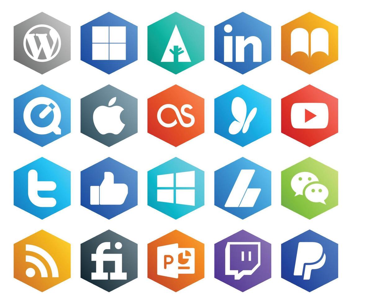 Paquete de 20 íconos de redes sociales que incluye ventanas de anuncios lastfm como twitter vector