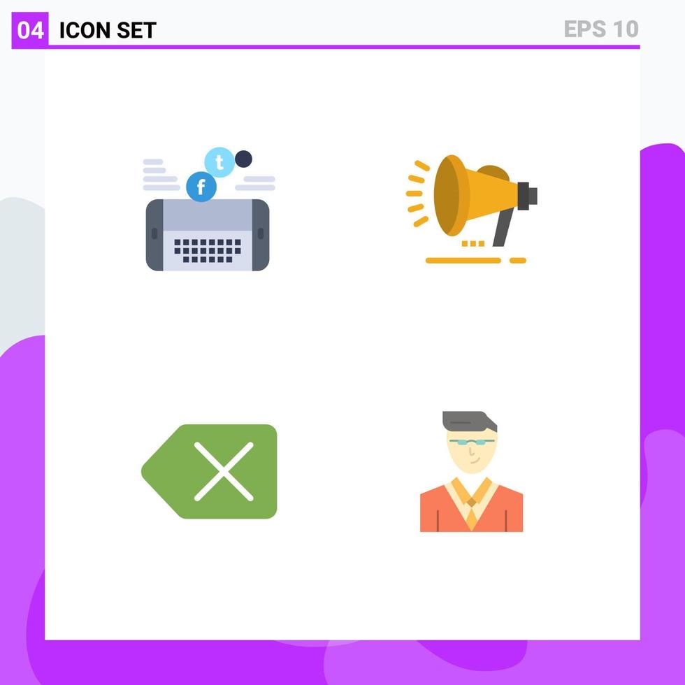 4 Thematic Vector Flat Icons and Editable Symbols of mobile backspace facebook loud speaker delete Editable Vector Design Elements