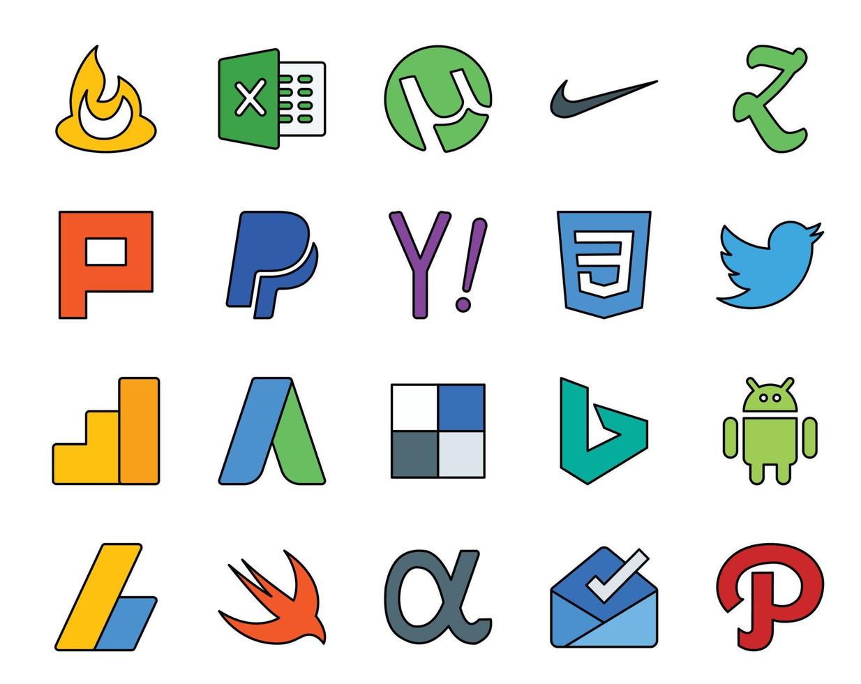 20 Social Media Icon Pack Including adsense bing search delicious google analytics vector