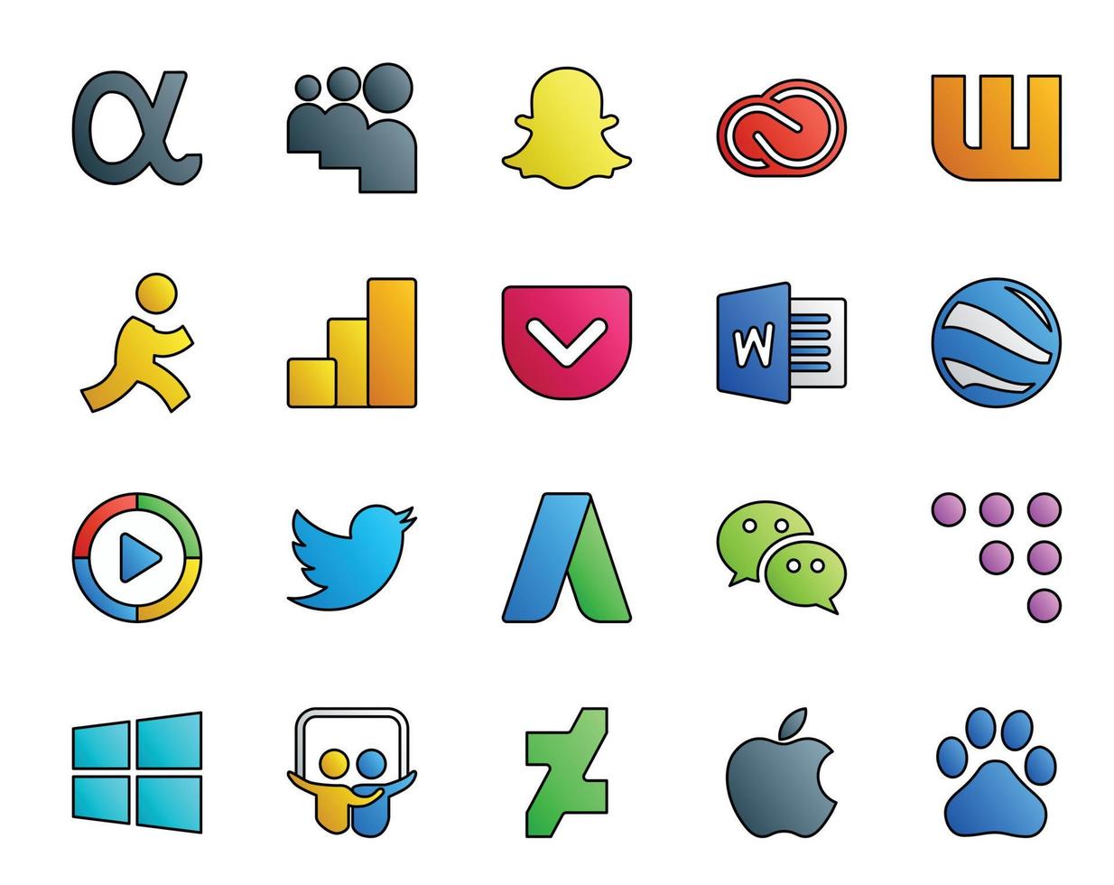 20 Social Media Icon Pack Including wechat tweet google analytics twitter windows media player vector