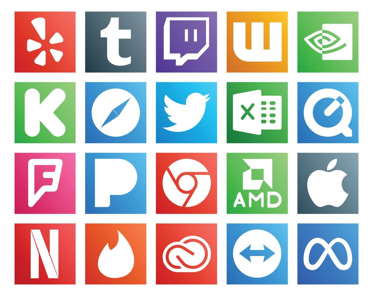 20 Social Media Icon Pack Including netflix amd twitter chrome foursquare vector