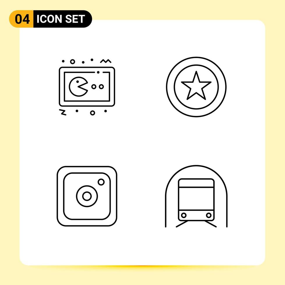 4 Line concept for Websites Mobile and Apps pac man media gamepad coin metro Editable Vector Design Elements