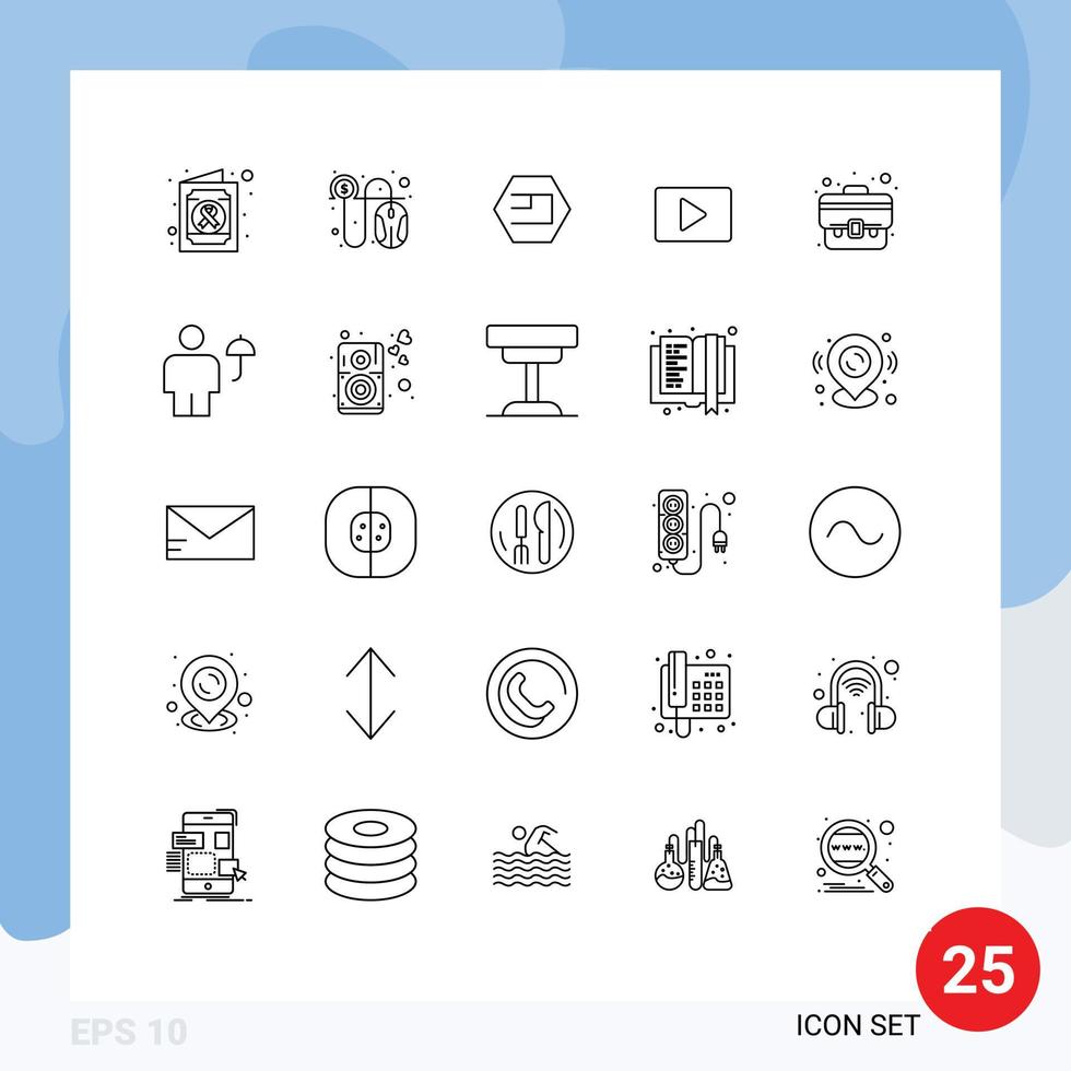 Mobile Interface Line Set of 25 Pictograms of suitcase business coin player paly Editable Vector Design Elements