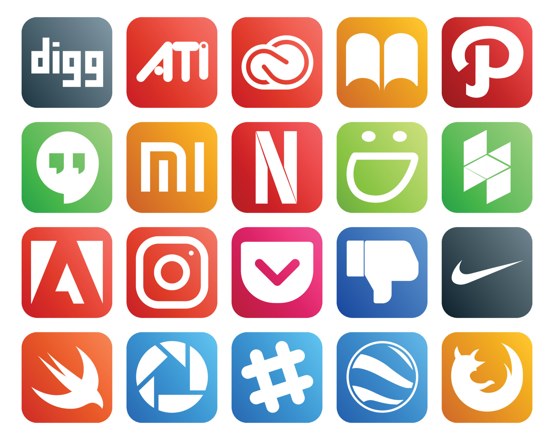 20 Social Media Icon Pack Including swift dislike xiaomi pocket adobe ...