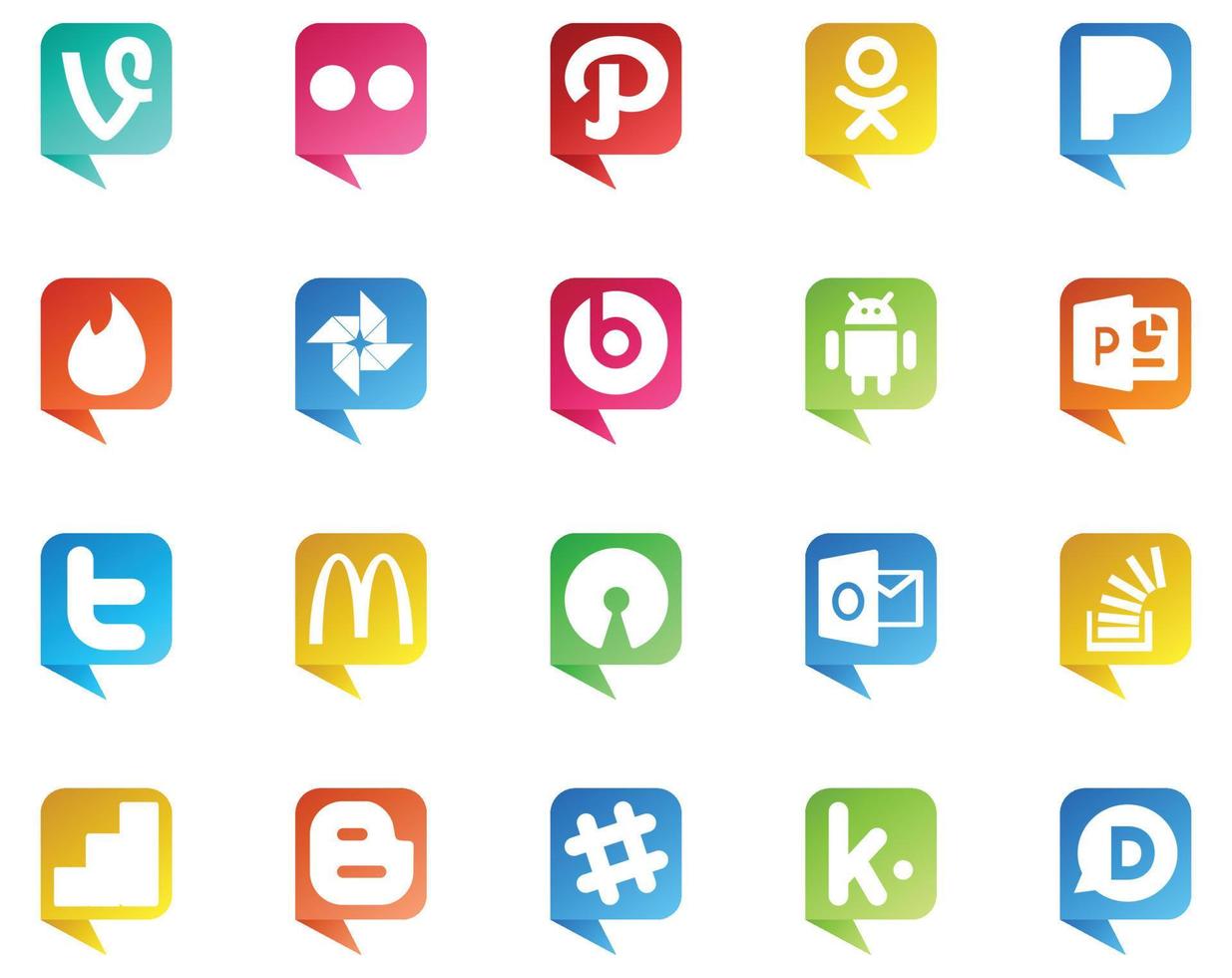 20 logotipo de estilo de burbuja de discurso de redes sociales como stock stockoverflow android Outlook mcdonalds vector