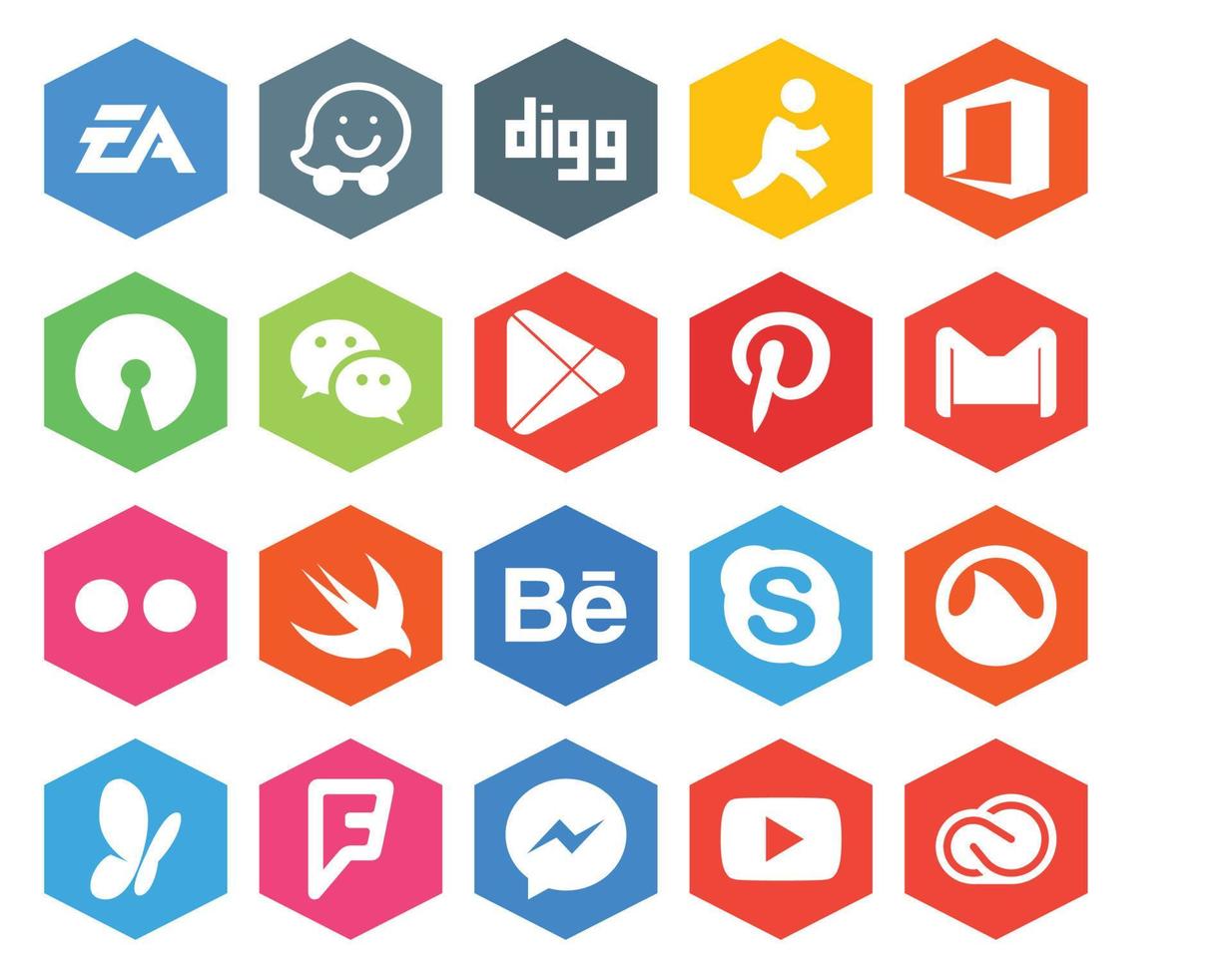 paquete de 20 íconos de redes sociales que incluye correo rápido wechat correo electrónico pinterest vector