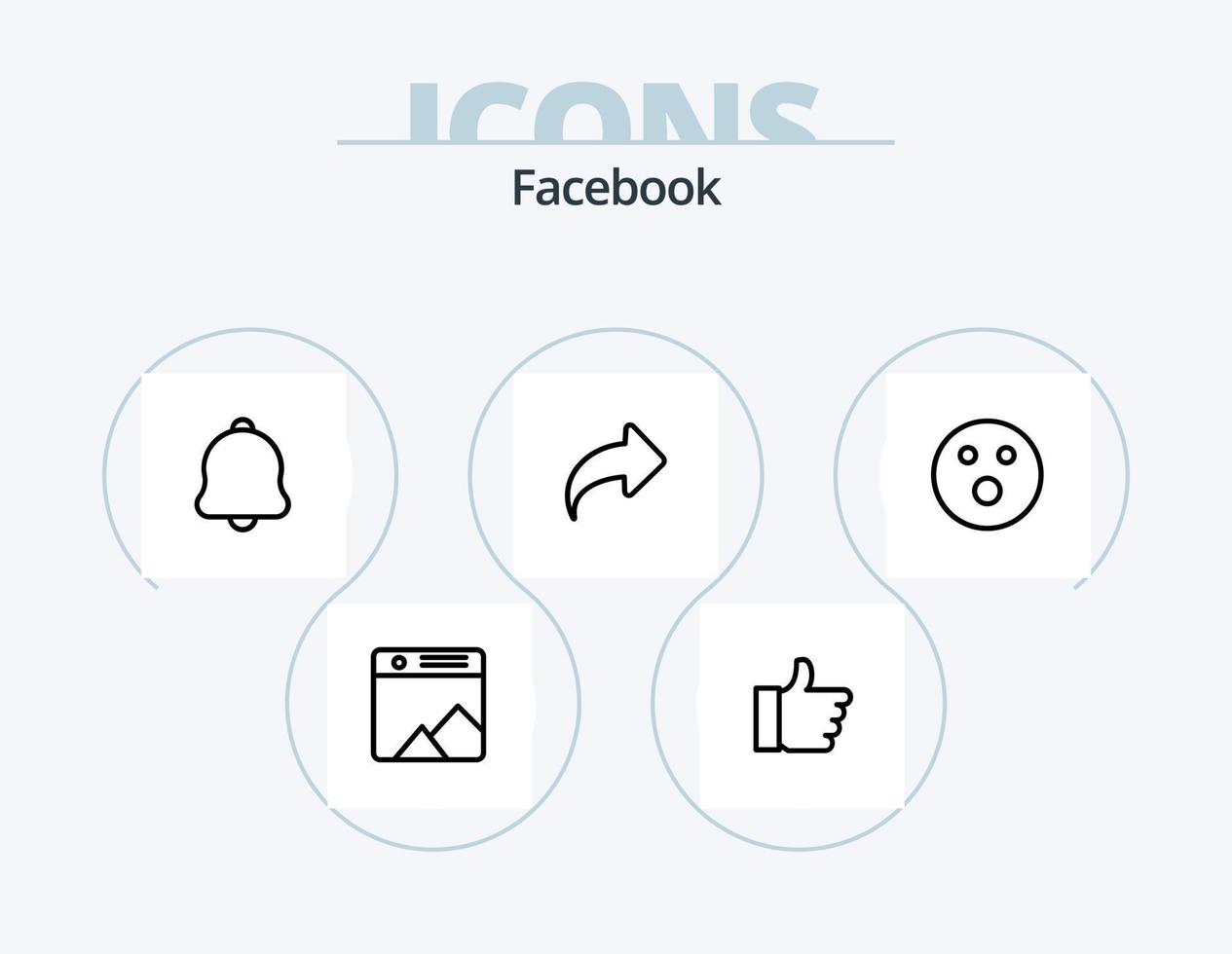 paquete de iconos de línea de facebook 5 diseño de iconos. tarjeta. sonido. flecha. notificación. alerta vector