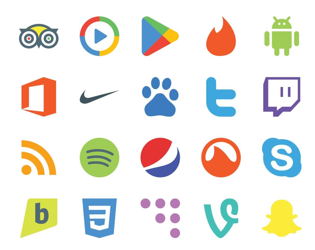 20 Social Media Icon Pack Including grooveshark spotify office rss tweet vector