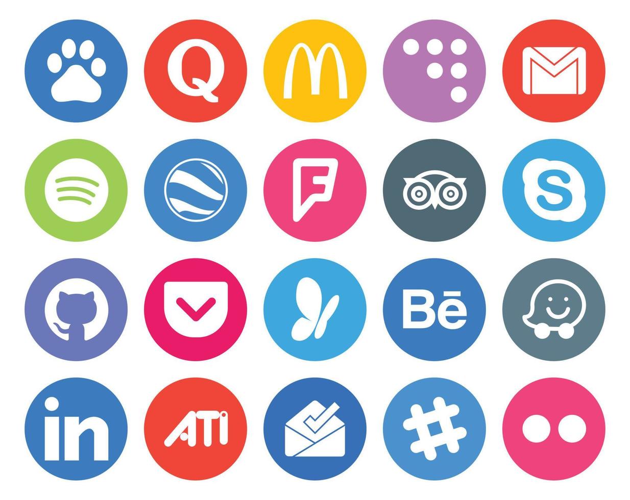 20 Social Media Icon Pack Including msn github spotify chat travel vector