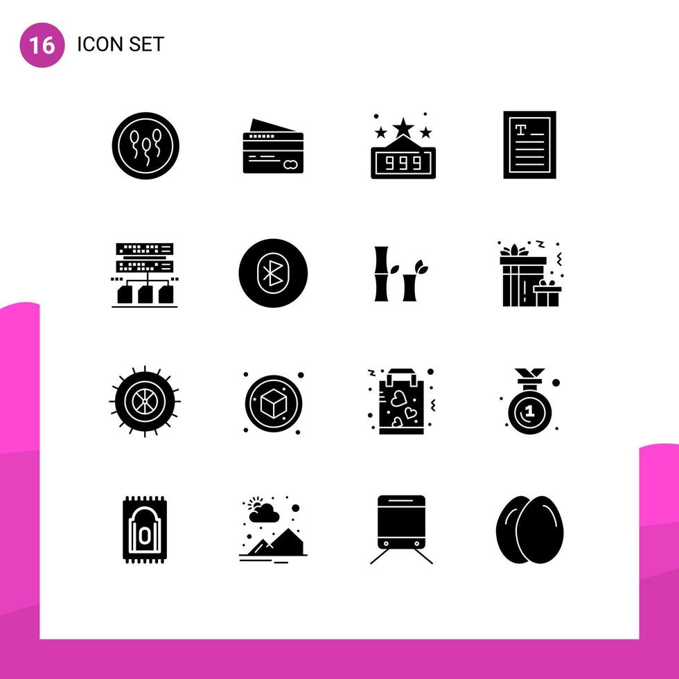 16 User Interface Solid Glyph Pack of modern Signs and Symbols of management backup pay reader ebook Editable Vector Design Elements