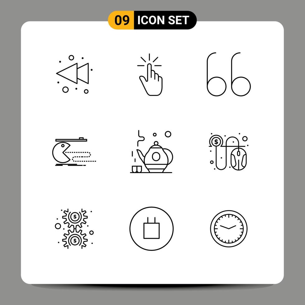 9 Thematic Vector Outlines and Editable Symbols of teapot pacman tap gaming computer Editable Vector Design Elements