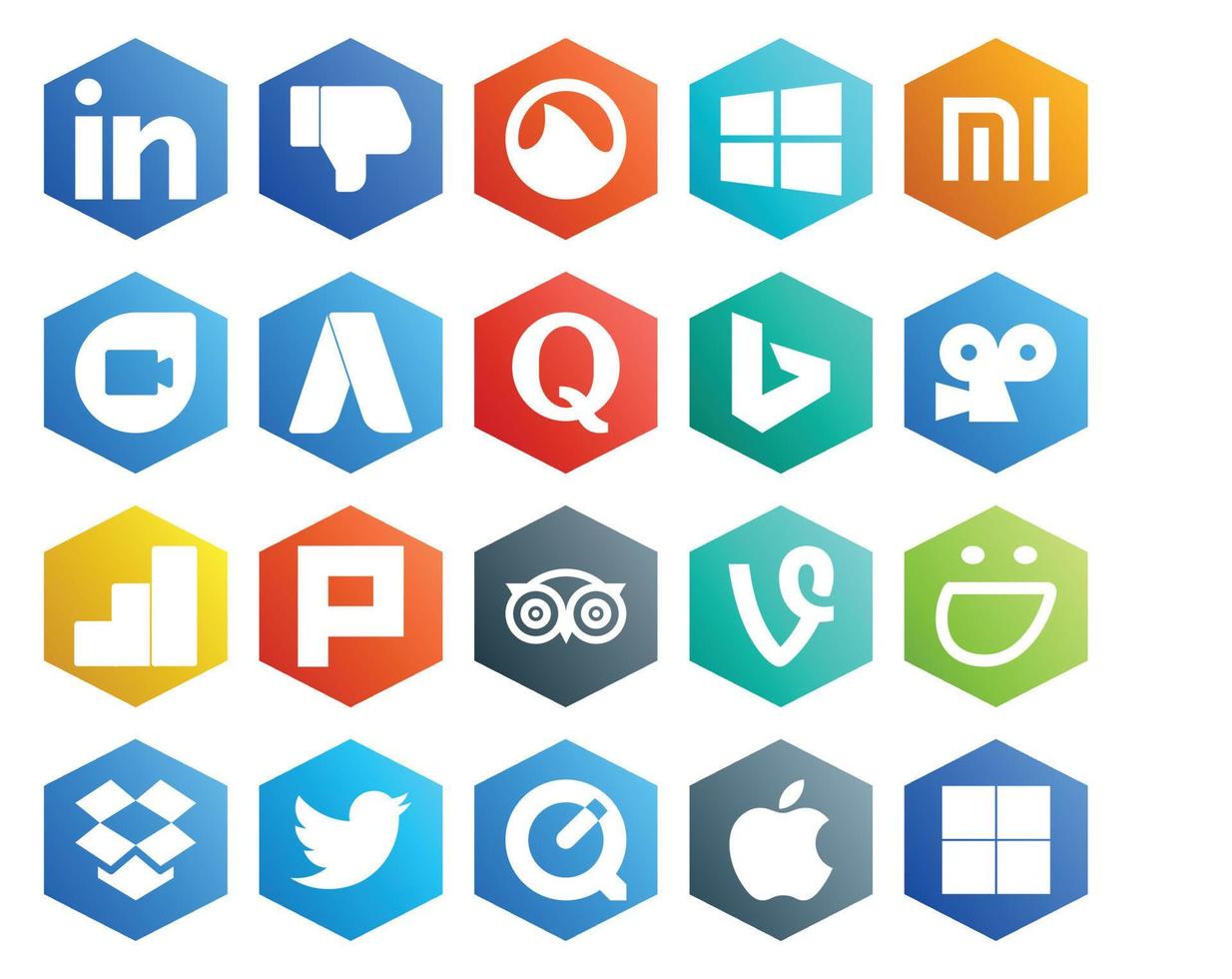 paquete de 20 íconos de redes sociales que incluye dropbox vine question travel plurk vector