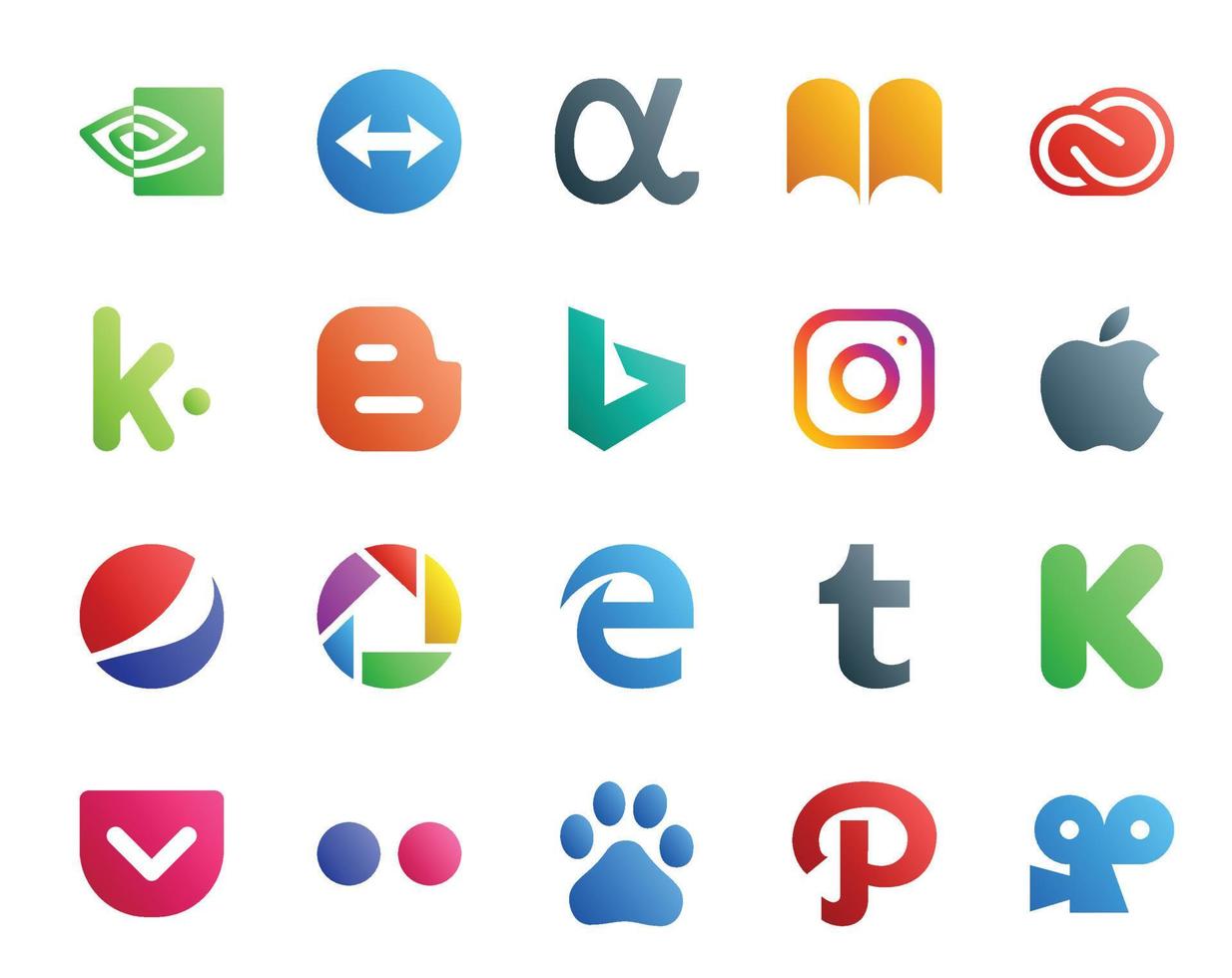 20 Social Media Icon Pack Including pocket tumblr blogger edge pepsi vector