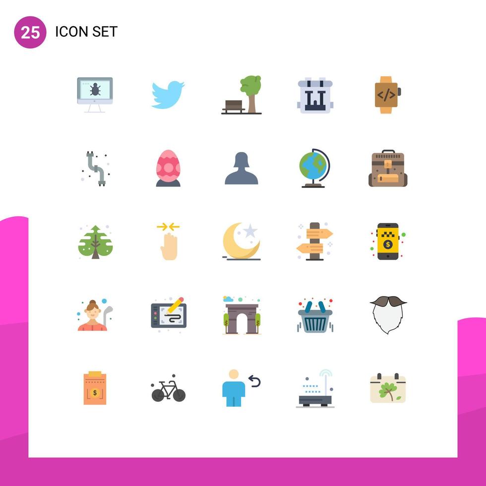 User Interface Pack of 25 Basic Flat Colors of time clock watch nature hobby bag Editable Vector Design Elements