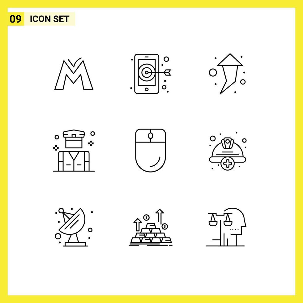Pictogram Set of 9 Simple Outlines of mouse devices right cursor police Editable Vector Design Elements