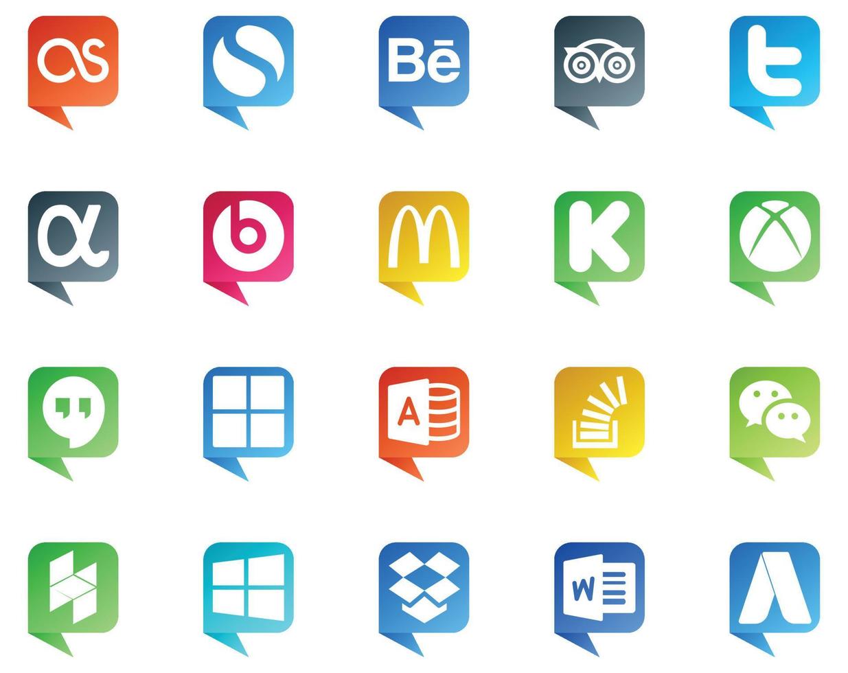 20 logotipos de estilo de burbujas de discurso de redes sociales como stock stockoverflow supera a la píldora microsoft access hangouts vector