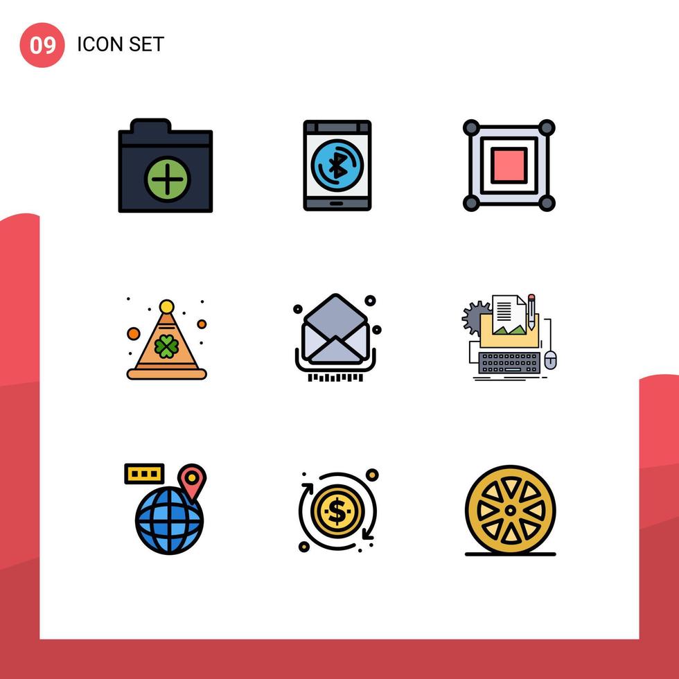 Stock Vector Icon Pack of 9 Line Signs and Symbols for email mail game irish day Editable Vector Design Elements